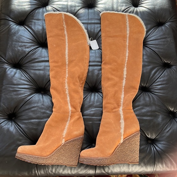 Schutz over knee shearling suede wedge boot 8 1/2 - Picture 3 of 5